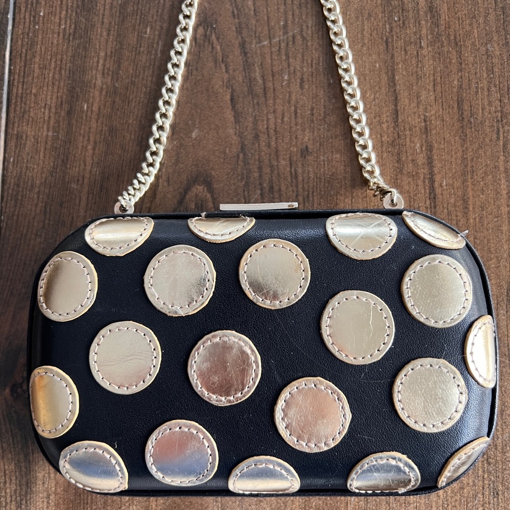 Stunning Loeffler RandallBlack and Gold Polka Dot Evening Bag/Purse/Cluth